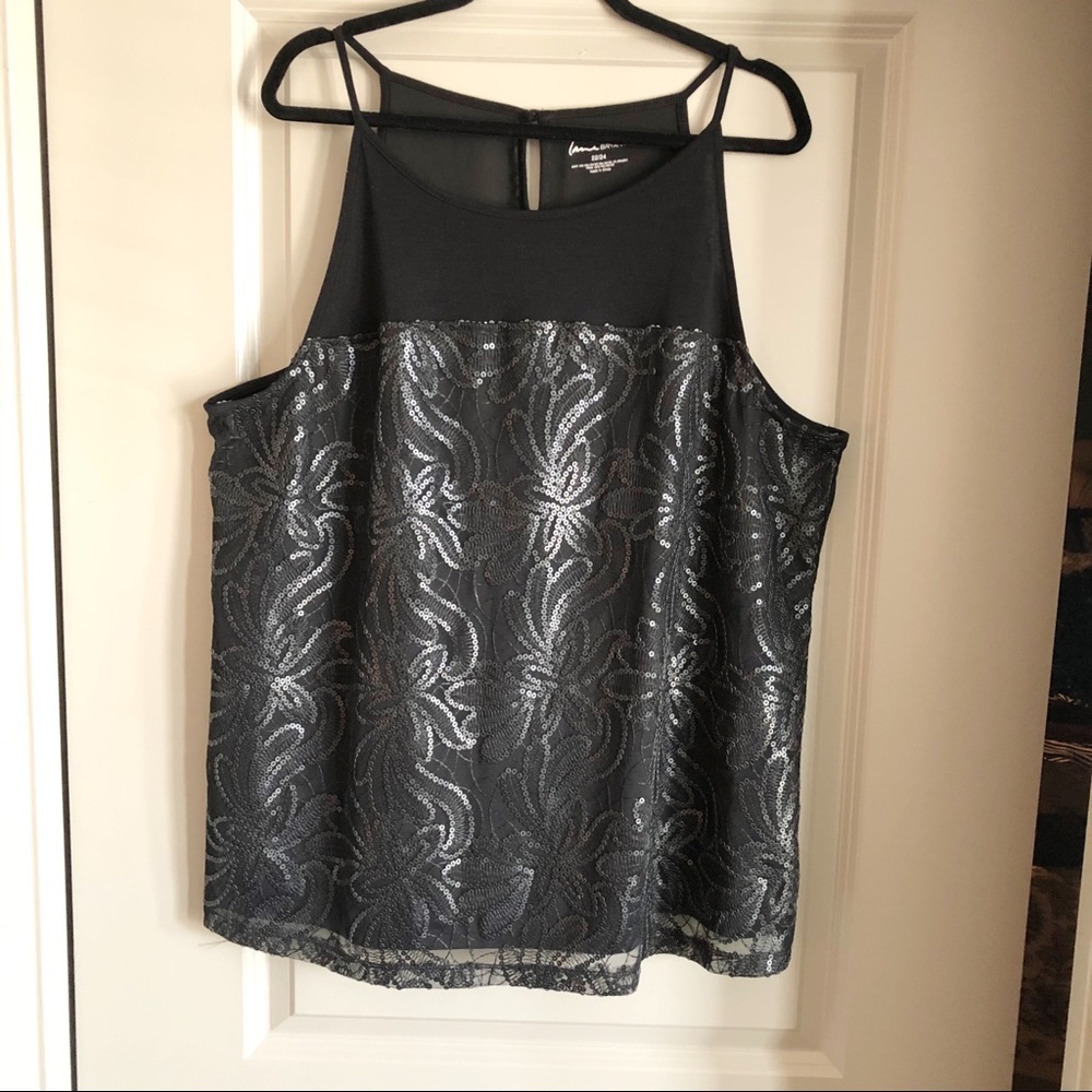 LANE BRYANT Black Sequin Spaghetti Strap Tank NWT